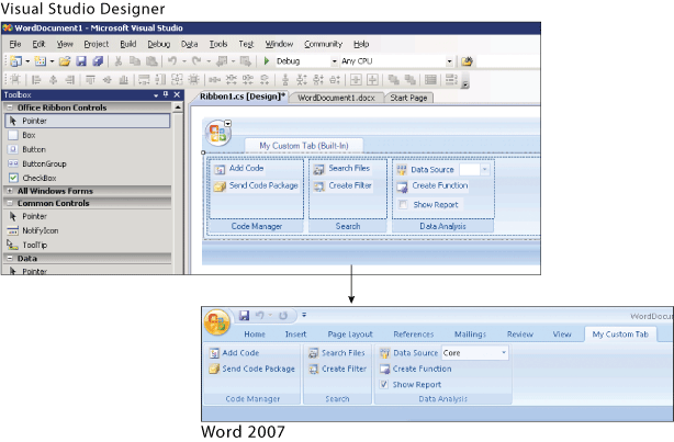 add custom ribbon to excel visual studio 2015